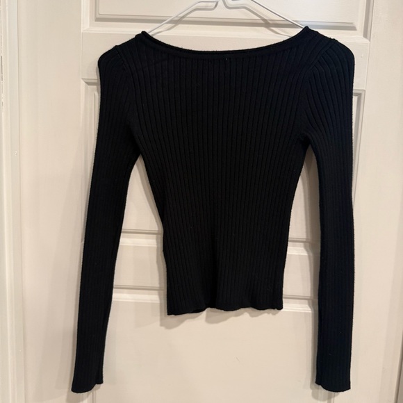 A New Day Black Ribbed Long Sleeve Crop Top Size XS - Picture 3 of 3